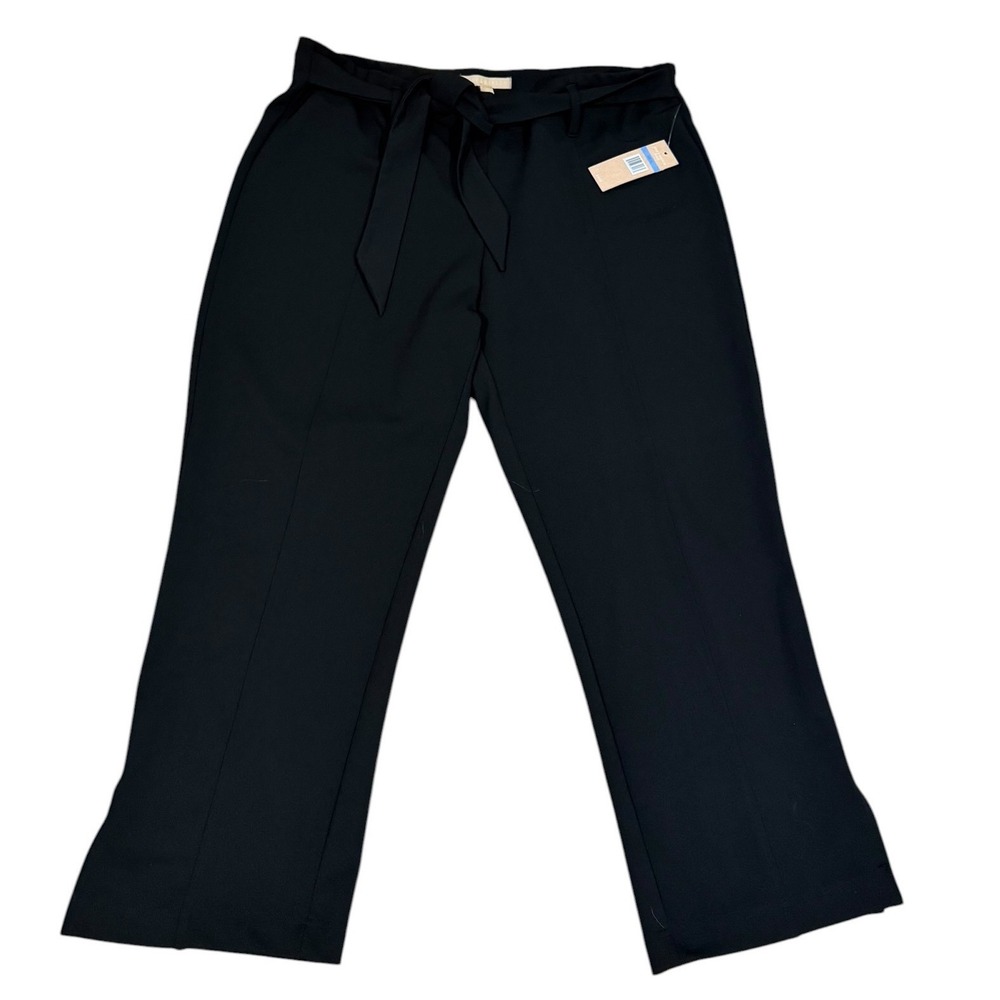 NWT Hope & Harlow Womens XL Black Wide Leg Belted Tie Front Dress Pants Slimming